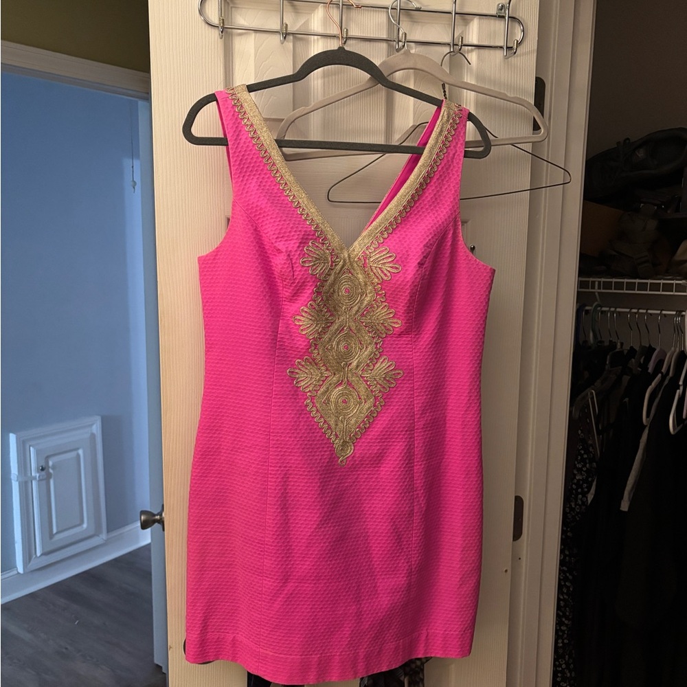 Lilly Pulitzer Pink Dress with Gold Embroidery